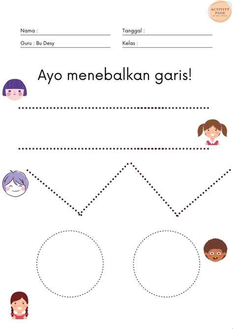 lembar kegiatan paud tk menebalkan garis lkpd anak tk tema diri