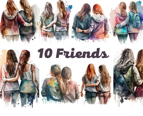 Watercolor Best Friends Clipart 10 High Quality Jpgs Files Etsy