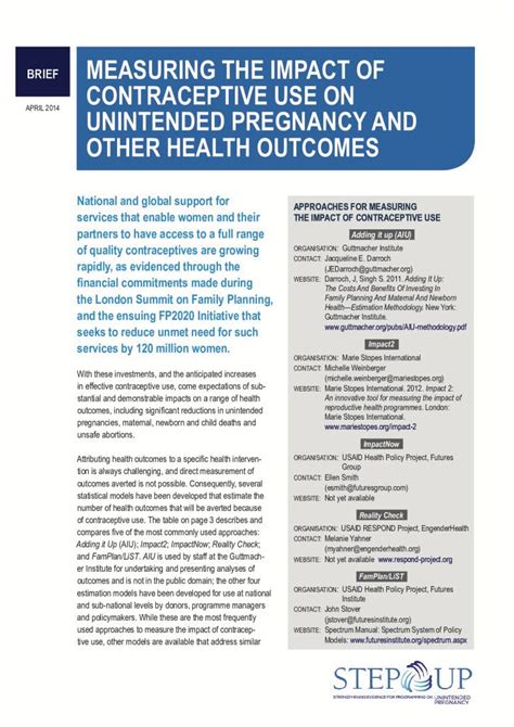 Step Up Brief Measuring The Impact Of Contraceptive Use On Unintended Pregnancy And Other