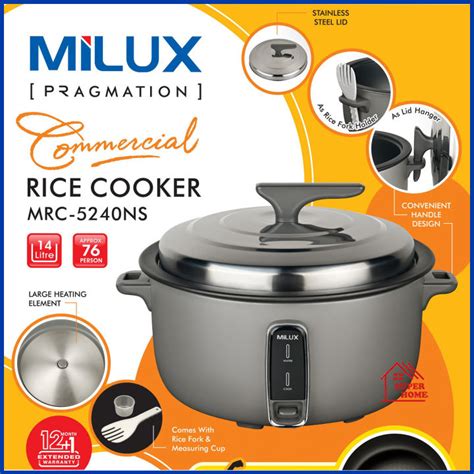 Milux 14L Commercial Rice Cooker MRC 5240NS Big Rice Cooker 14 Litre