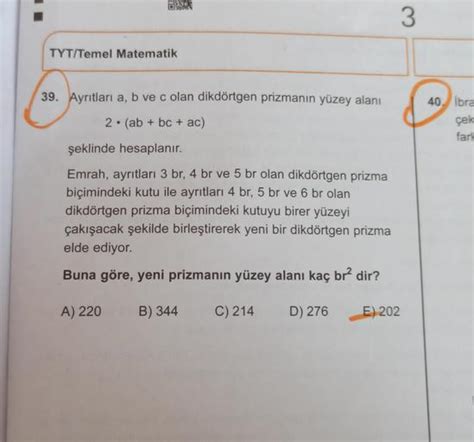 3 Tyt Temel Matematik 39 Ayrıtları A B Ve C Olan Geometri