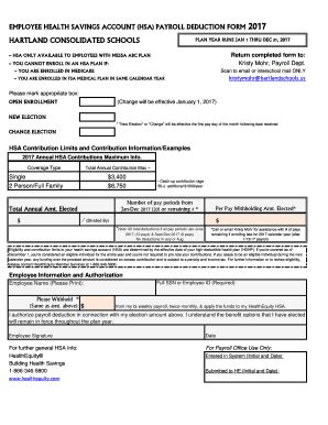 Fillable Online Employee Health Savings Account Hsa Payroll Deduction