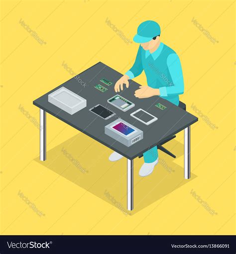 Factory Manual Assembly Line With Works Royalty Free Vector