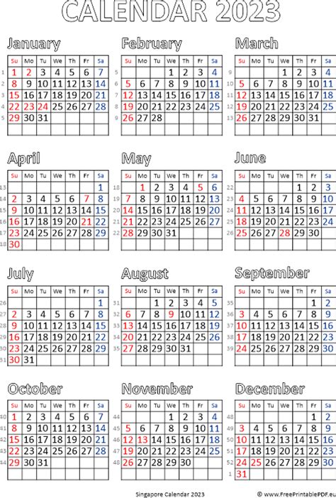 Calendar 2023 Singapore | Free Printable PDF