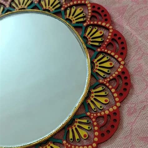 Red And Golden Glass Handmade Wall Mirrors For Home Decor At Rs 600