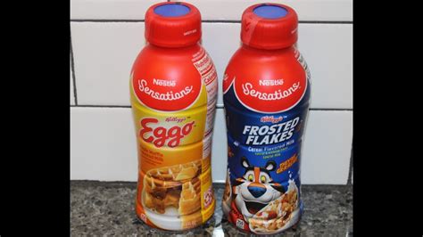 Nestle Sensations Kellogg’s Flavored Milk Eggo Maple Waffle And Frosted Flakes Cereal Review