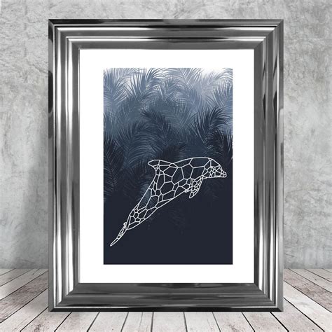 Geometric Dolphin with Navy Palms Art Print | Artze Wall Art | Dolphin ...