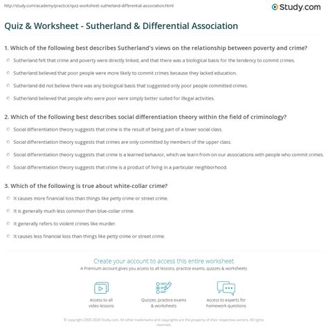 Quiz Worksheet Sutherland Differential Association Study