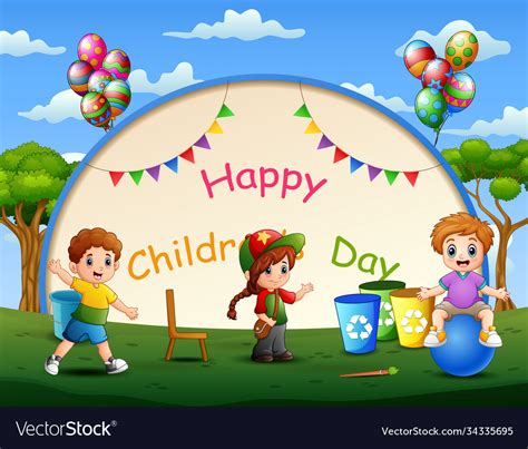 Children Day Background Poster With Happy Kids P Vector Image