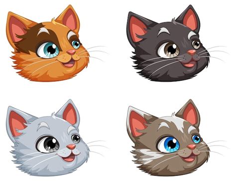 Colección de vector de cabezas de gato lindo Vector Gratis