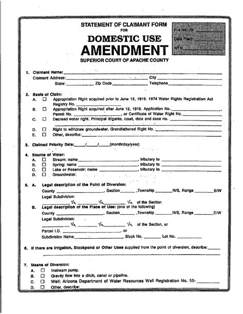 Apache County Arizona Statement Of Claimant Form For Domestic Use