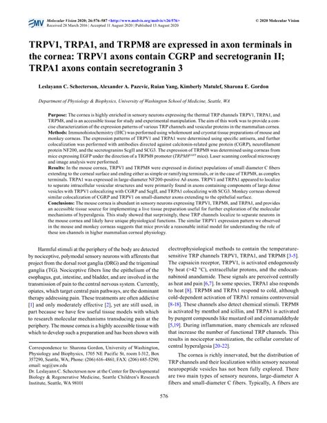 Pdf Trpv1 Trpa1 And Trpm8 Are Expressed In Axon Terminals In The