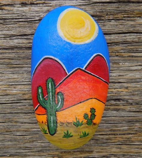 Desert Scene Hand Painted Rock Decorative Accent Stone In 2021 Hand