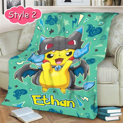 Personalized Pokemon Blanket With Name Pikachu Blanket Etsy