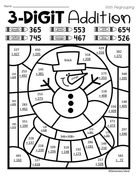 Winter Addition Subtraction Color By Number 2nd Grade Math Worksheets Winter Math Worksheets