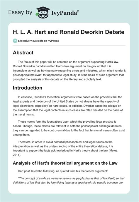 H. L. A. Hart and Ronald Dworkin Debate - 1936 Words | Research Paper ...