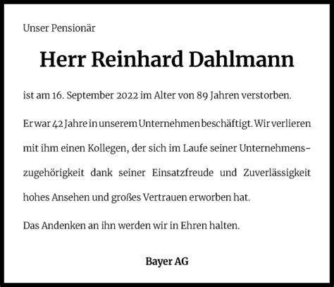 Traueranzeigen Von Reinhard Dahlmann Wirtrauern