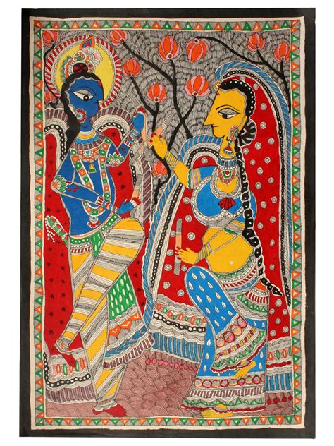 Dancing Radha Krishna | Madhubani Painting | Exotic India Art