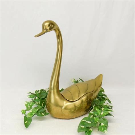 Brass Swan Box Extra Large Hollow Brass Swan With Removable Back