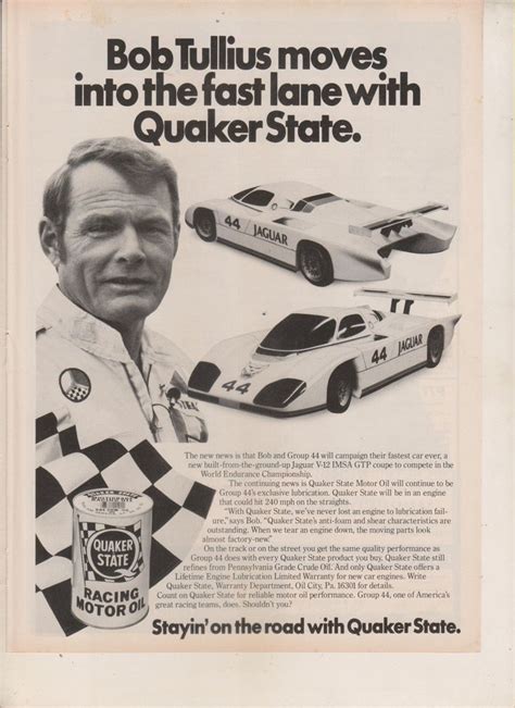 1982 Jaguar Bob Tullius Quaker State Magazine Ad Jaguar Motor Oil