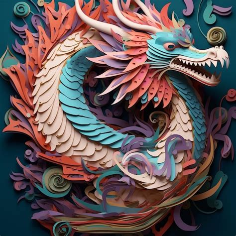 Premium Photo Brightly Colored Paper Cut Dragon With Long Tail And