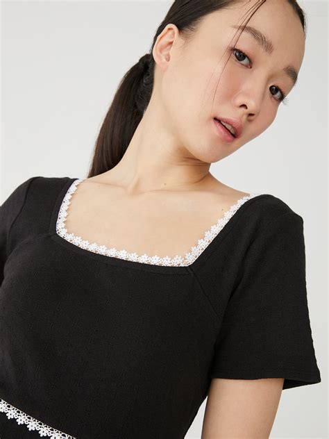 Mini Lace Square Neck Dress Black Pomelo Fashion