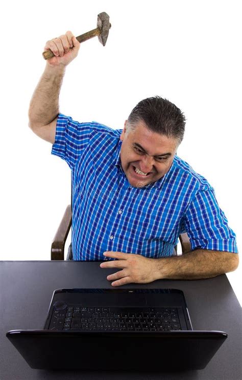 Desperate Man Destroys The Laptop Stock Photo Image Of Crazy