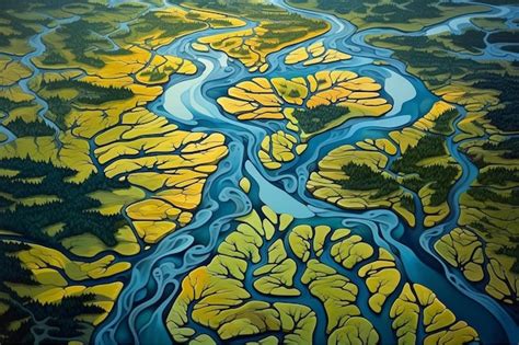 Premium Ai Image A River With A Blue River In The Middle