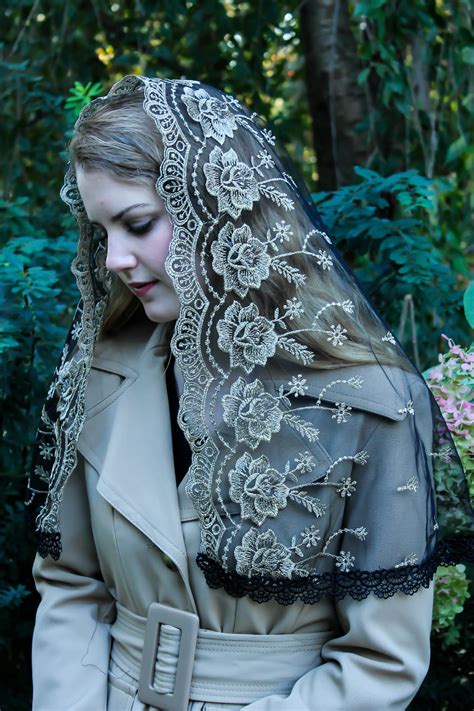 Evintage Veils~ Our Lady of Guadalupe Floral Gold & Black Embroidered D