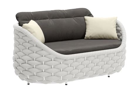 Modern Outdoor 63" Grey + White Curved Loveseat | Living Spaces