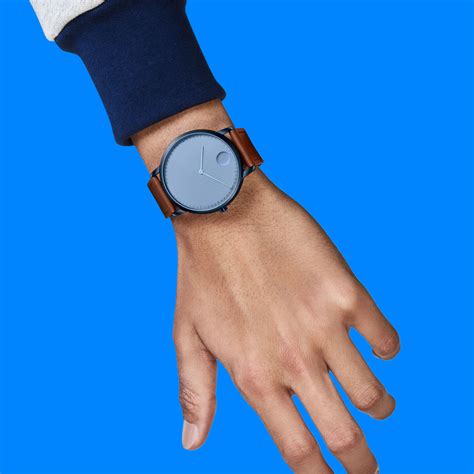 Movado Movado Face Blue Watch With Blue Dial Blue Accents And Brown