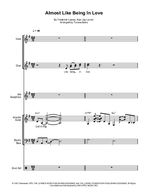 Almost Like Being In Love Arr Tunescribers By Frederick Loewe Sheet