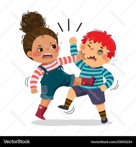 Naughty boy and girl fighting Royalty Free Vector Image