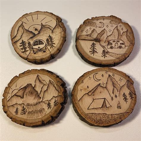 Wood Burned Wild Adventure Coasters Set Of Etsy Wood Burn Designs