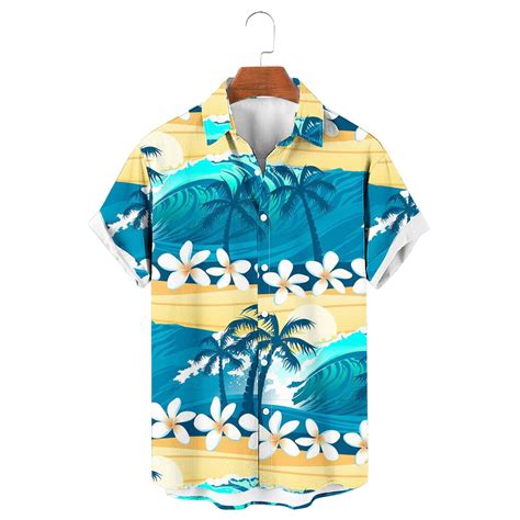 Waenqinla Mens Hawaiian Shirts Summer Tropical Palm Tree Graphic Beach