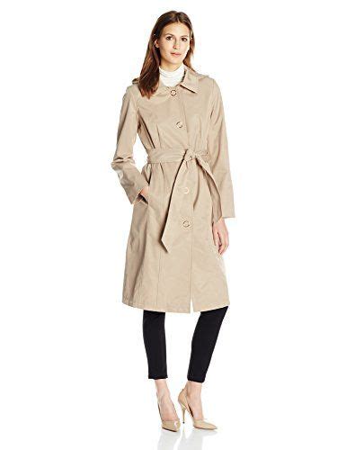 Anne Klein Womens 42 Long Single Breasted Raincoat With Circle Snaps