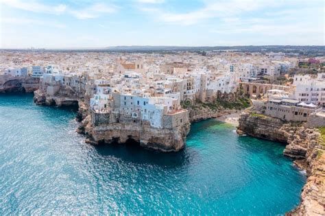 Polignano A Mare Town Puglia Region Italy Europe Aerial View Stock