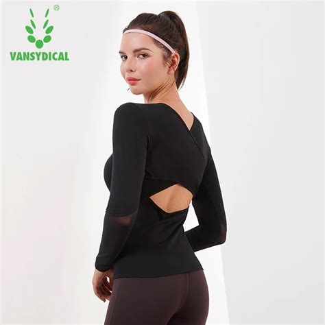 Spt Vansydical Women S Gym Mesh Yoga Shirts Long Sleeve Sexy Back