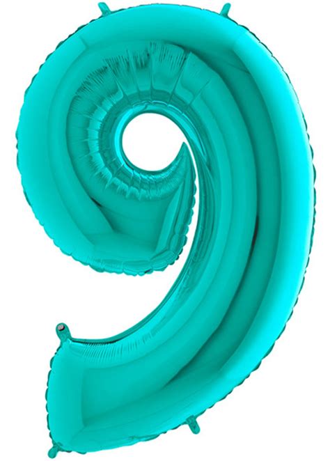 Mid Size Tiffany Blue Number 9 Inflated Helium Balloon On Weight