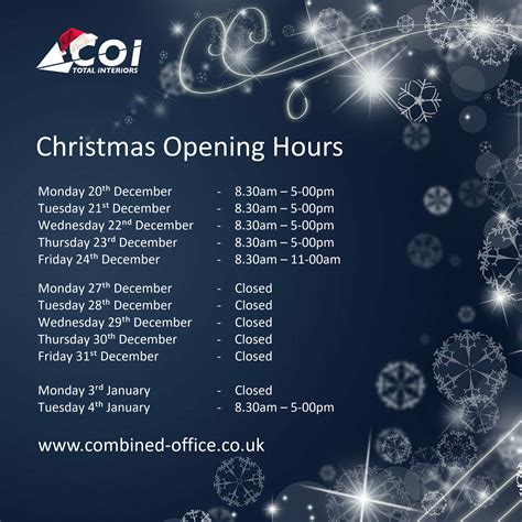 Festive Opening Hours 2021 Combined Office Interiors