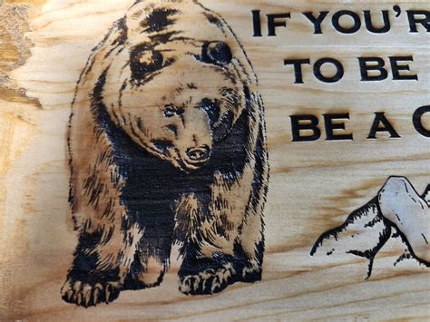 Grizzly Bear Engraved Cedar Wall Hanging Plaque Live Edge Rustic Home