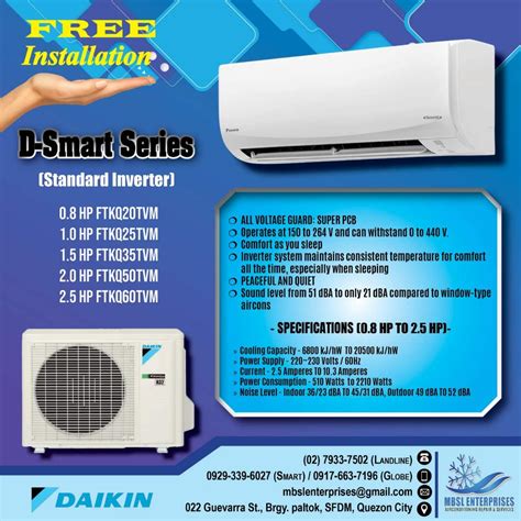 DAIKIN SMART SERIES INVERTER SPLIT TYPE AIRCON WITH FREE INSTALLATION