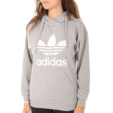 Adidas Originals Sweat Capuche Femme Trefoil Bp9486 Gris Chiné