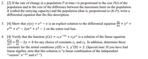 Solved 2. [2] If the rate of change in a population P at | Chegg.com