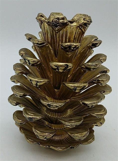 Vtg Brass Pinecone Candle Holder MCM Taper Solid Realistic Autumn