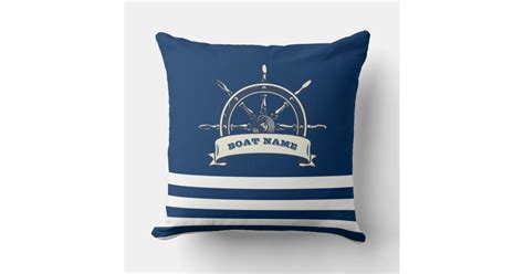 Nautical Boat Wheel Navy Blue Stripes Throw Pillow Zazzle