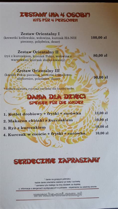 Menu At Ha Noi U Jacentego Restaurant Boleslawiec