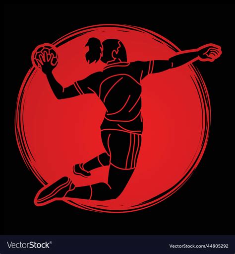 Handball Sport Woman Player Action Cartoon Graphic