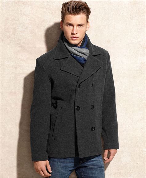 Charcoal Overcoat Kenneth Cole Coat Wool Blend Peacoat With Scarf