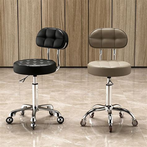 Adjustable Height Leather Task Stool, Swivel with Back and Casters ...